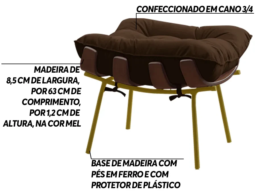 Kit 2 Puffs Decorativos Sala de Estar Abel Base de Madeira Dourada Suede Marrom G41 - Gran Belo