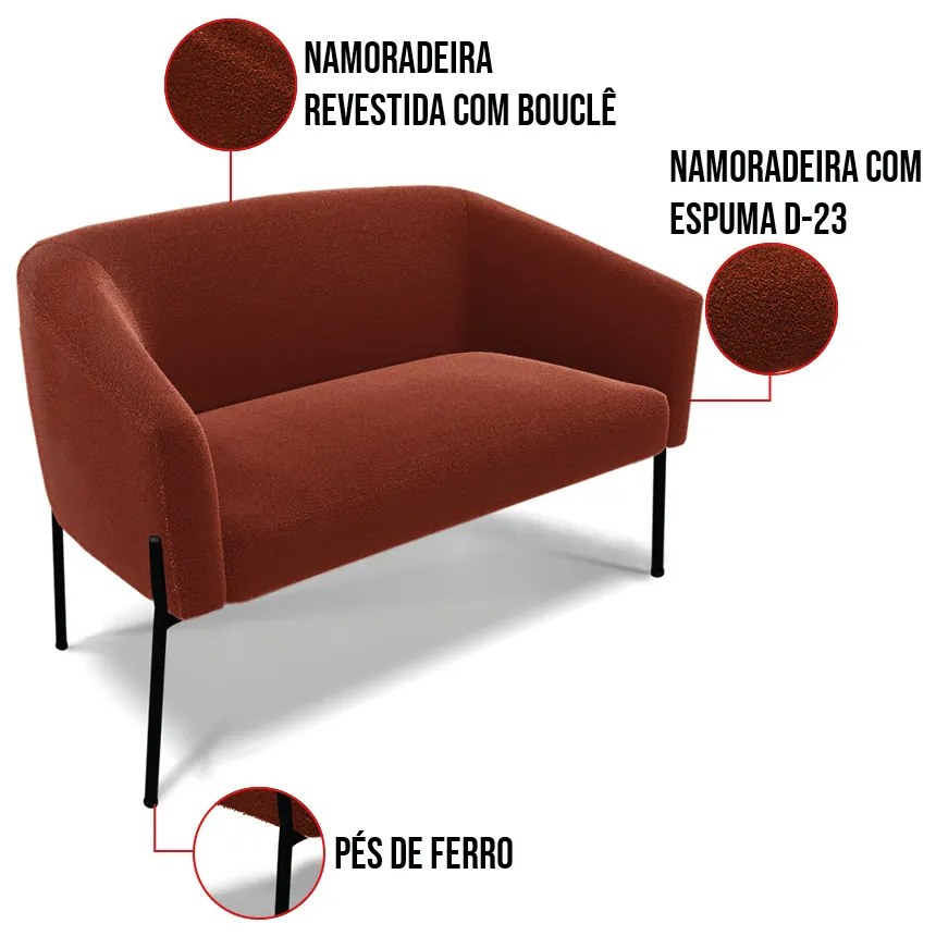 Sofá 2 Lugares Namoradeira Pé de Ferro Preto Stella Bouclê D03 - D'Rossi - Terra