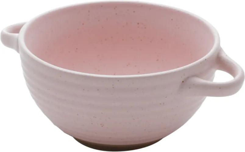 Jogo 2 Bowls Cerâmica Com Alça Romance Rosa 7x12cm 460ml 35386 Bon Gourmet