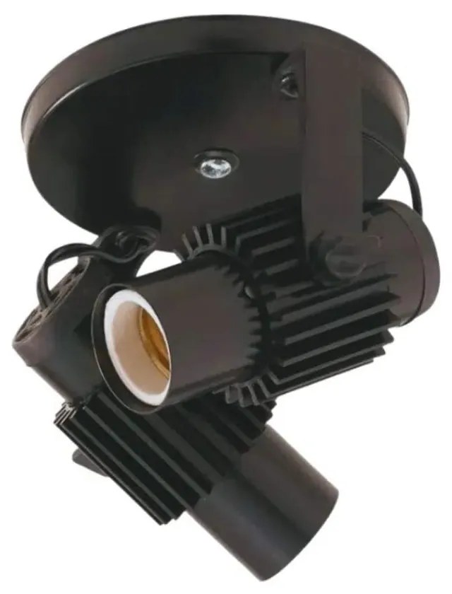 Spot B2 Simples Aletado Para 2x E27 Led Bulbo Preto C/ Preto - Bivolt