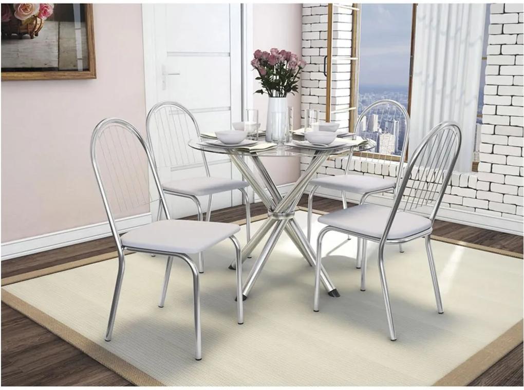 Conjunto de Mesa com 4 Cadeiras Crome Cromado e Branco Kappesberg