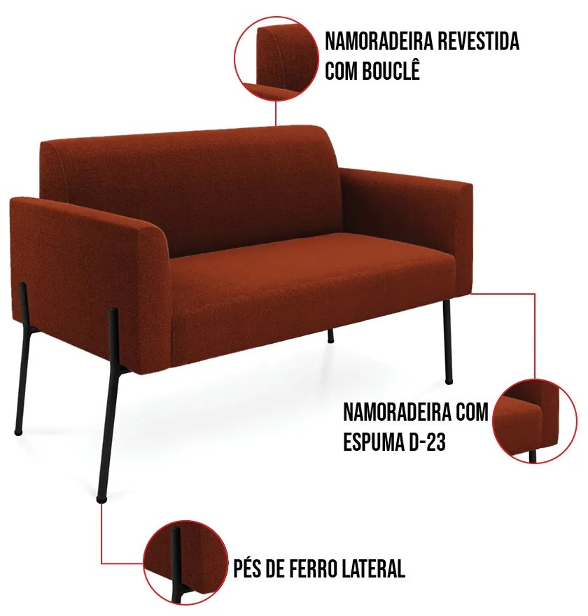 Namoradeira e 2 Poltronas Pé Ferro Preto Marisa Bouclê D03 - D'Rossi - Terra