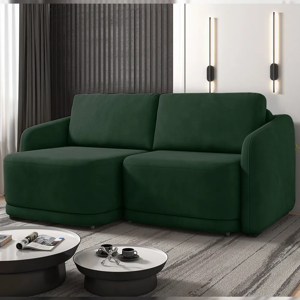 Sofá Cama Modulado Retrátil e Reclinável Decorativo Varsóvia 196cm Veludo Verde G33 - Gran Belo