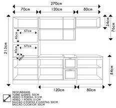 Armário de Cozinha Modulado 5 Peças Com Pia Inox CJ3 Duna P09 Branco -