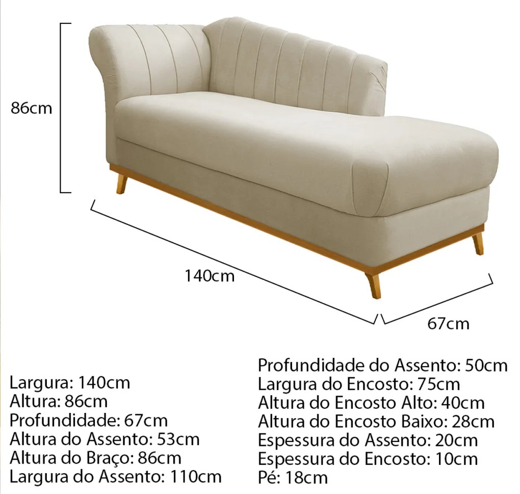 Kit Diva Recamier Vanessa 140cm Lado Direito e 02 Poltronas Laura Linho - ADJ Decor