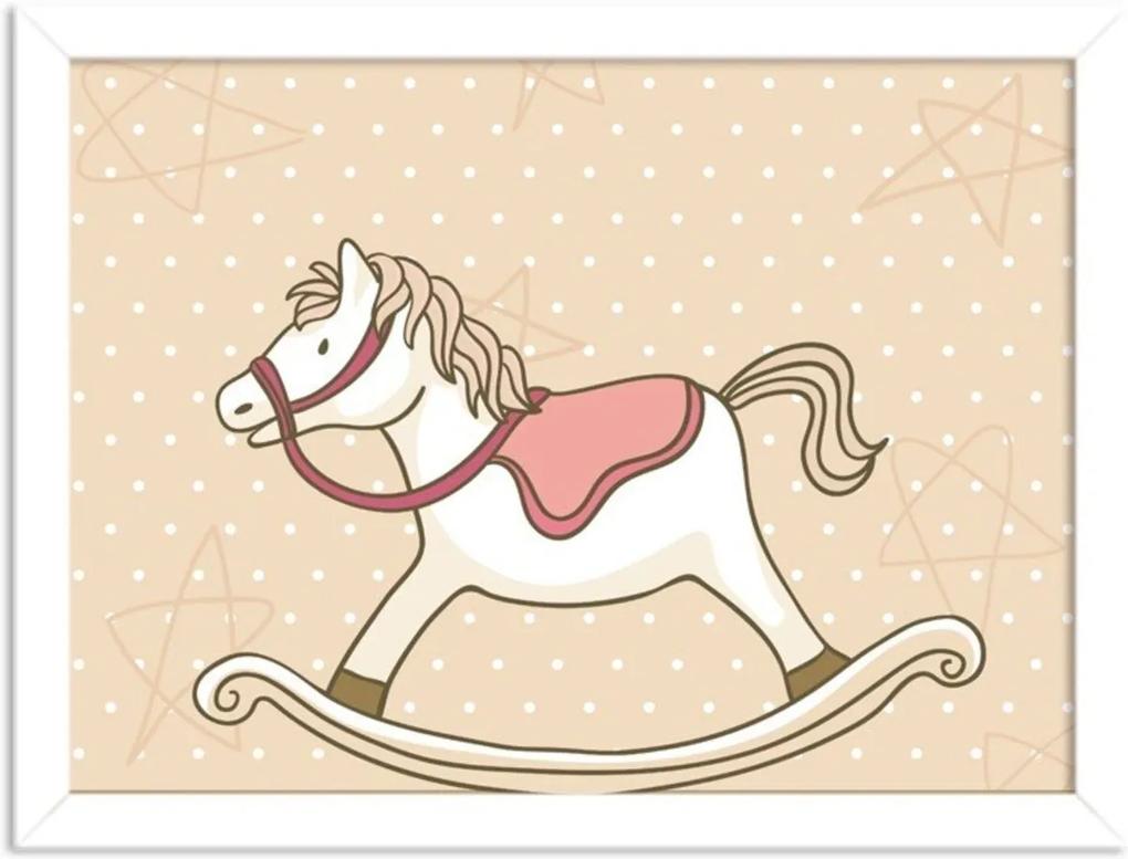 Quadro Decorativo Infantil Cavalo de Balanço Branco - Médio