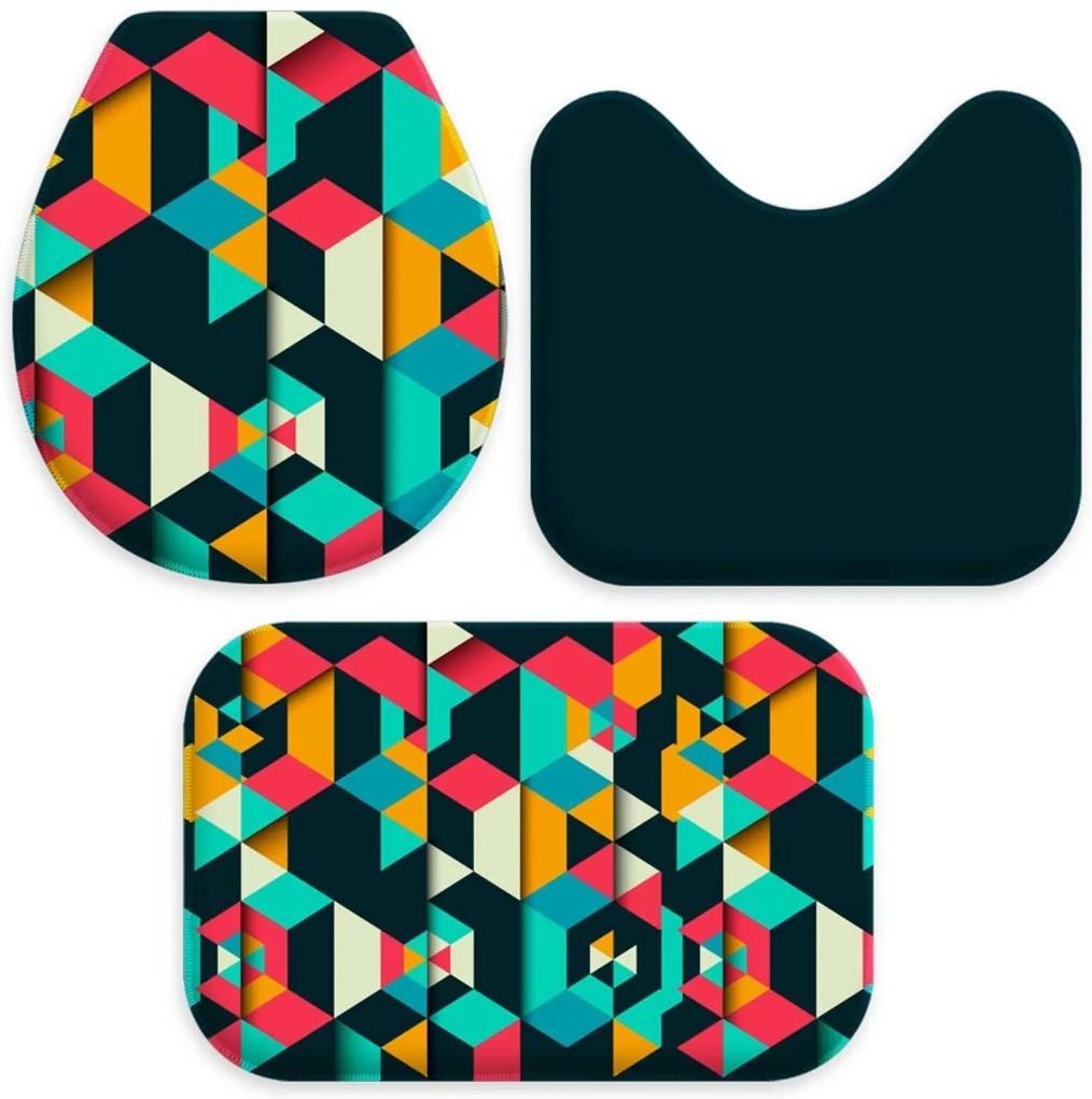 Jogo Tapetes Love Decor para Banheiro Colorful Polygonal Multicolorido Único