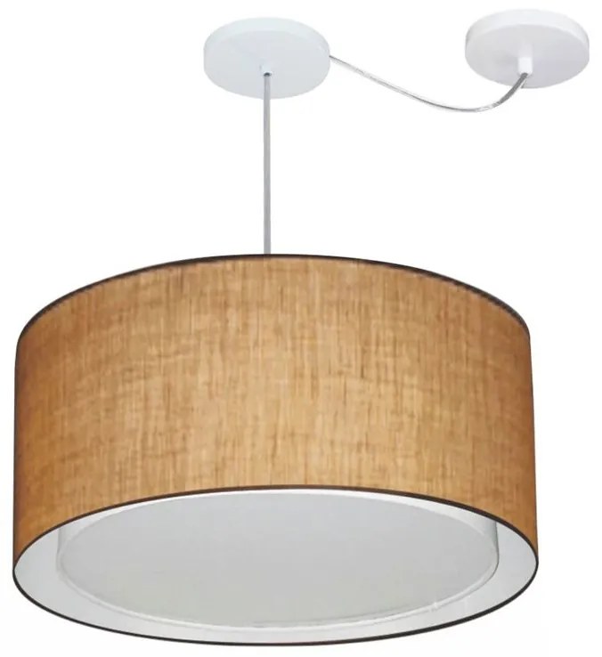 Lustre Pendente Cilíndrico Com Desvio de Centro Vivare Md-4308 Cúpula em Tecido 50x30cm - Bivolt