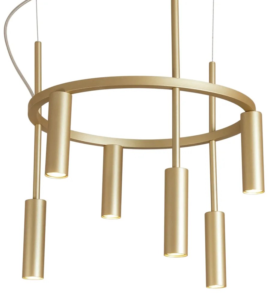 Pendente Platinum Circular Ø40X44,5Cm 6Xmr11 - Usina 16931/40 (BT / DR-P - Branco Texturizado / Dourado Polido Brilho)