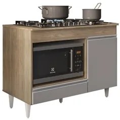 Balcão Multiuso para Cooktop 4 Bocas Georgia Castanho/Cinza - Lumil Mó