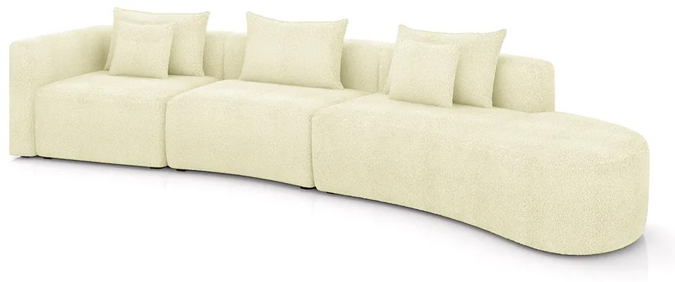 Sofá Curvo Decorativo Kimiko 427Cm 6 Lugares Sala de Estar com Chaise Bouclê Off White G52 - Gran Belo