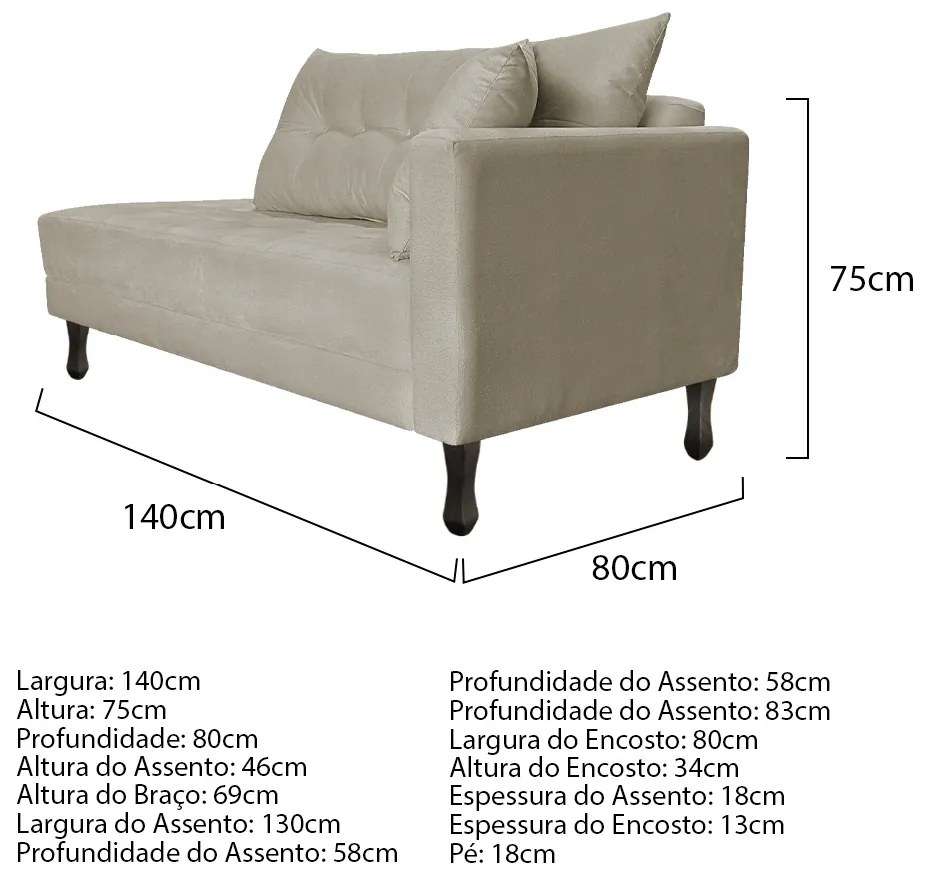 Kit Diva Recamier Azura 140cm Lado Esquerdo e 02 Poltronas Classic Linho - ADJ Decor