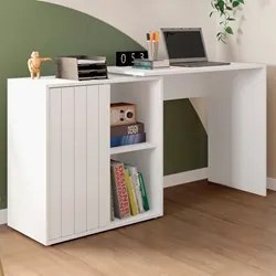 Mesa para Escritório Home Office 1 Porta Ripada Tech Branco Fosco - Ca