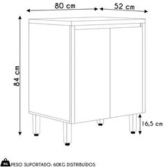 Balcão de Cozinha 80cm 2 Portas Sem Tampo Pietá L06 Nature/Off White -