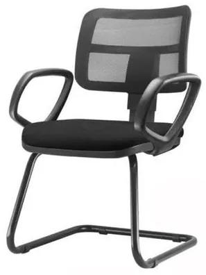 Cadeira Zip Tela Com Bracos Fixos Assento Courino Base Fixa Preta - 54474 Sun House