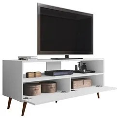 Rack para Sala Bancada de TV 55 Pol 136cm Pés Retrô Senna M24 Branco -