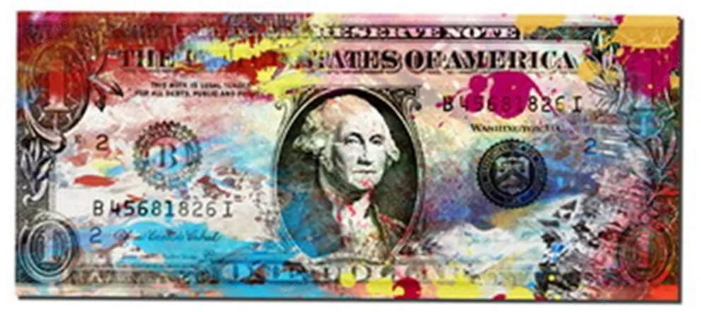 Tela Money Style Dolar Colorido em MDF - Urban - 120x60 cm