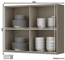 Armário Aéreo 80cm 2 Portas de Vidro Connect Duna/Cristal - Henn