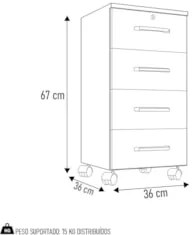 Gaveteiro Escritório 4 gavetas Com Rodízios Kit 2 Gávea Freijo - Móvei