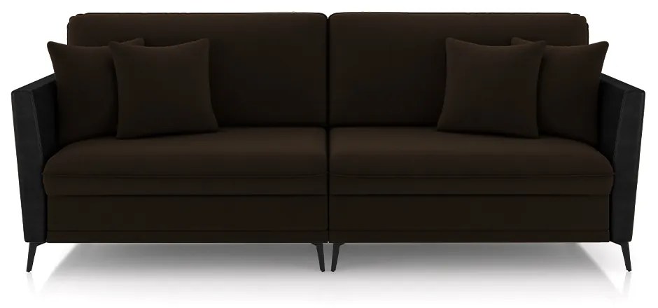 Sofá Living Decorativo Zagreb 3 Lugares 242cm com Almofadas Pés de Ferro Veludo/PU Marrom/Preto G33 - Gran Belo