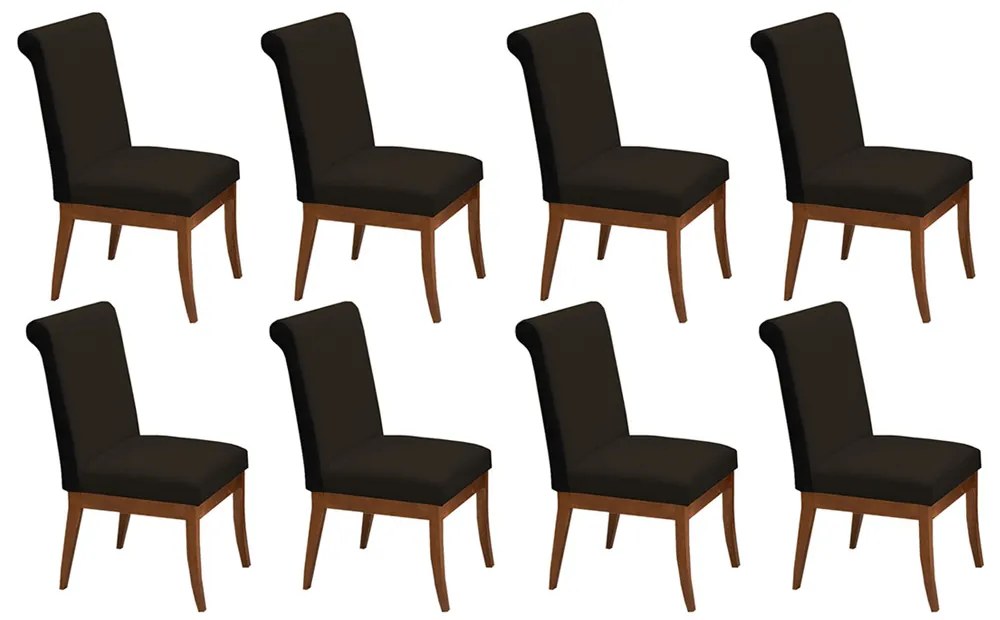 Conjunto 8 Cadeiras Larissa Veludo Marrom + Couríssimo Preto