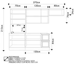 Armário de Cozinha Modulado 4 Peças Com Pia Inox CJ1 Duna P09 Branco -