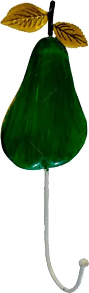 Cabideiro Fruto da Pera - 1 Gancho - Verde em Metal - 29x10 cm