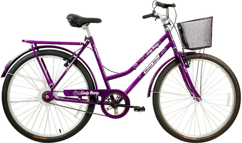 Bicicleta Aro 26 Freio V-Break Quadro Aço Lady Mary Violeta - Mega Bike
