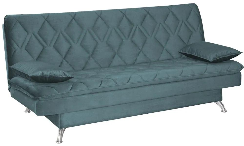 Sofá Cama Sala de Estar 193cm Belinda com Pés Alumínio Veludo Azul Tiffany G45 - Gran Belo