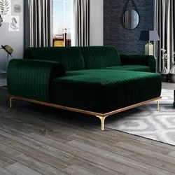 Sofá 350cm 6 Lugares com Chaise Esquerdo Pés Gold Molino C-303 Veludo