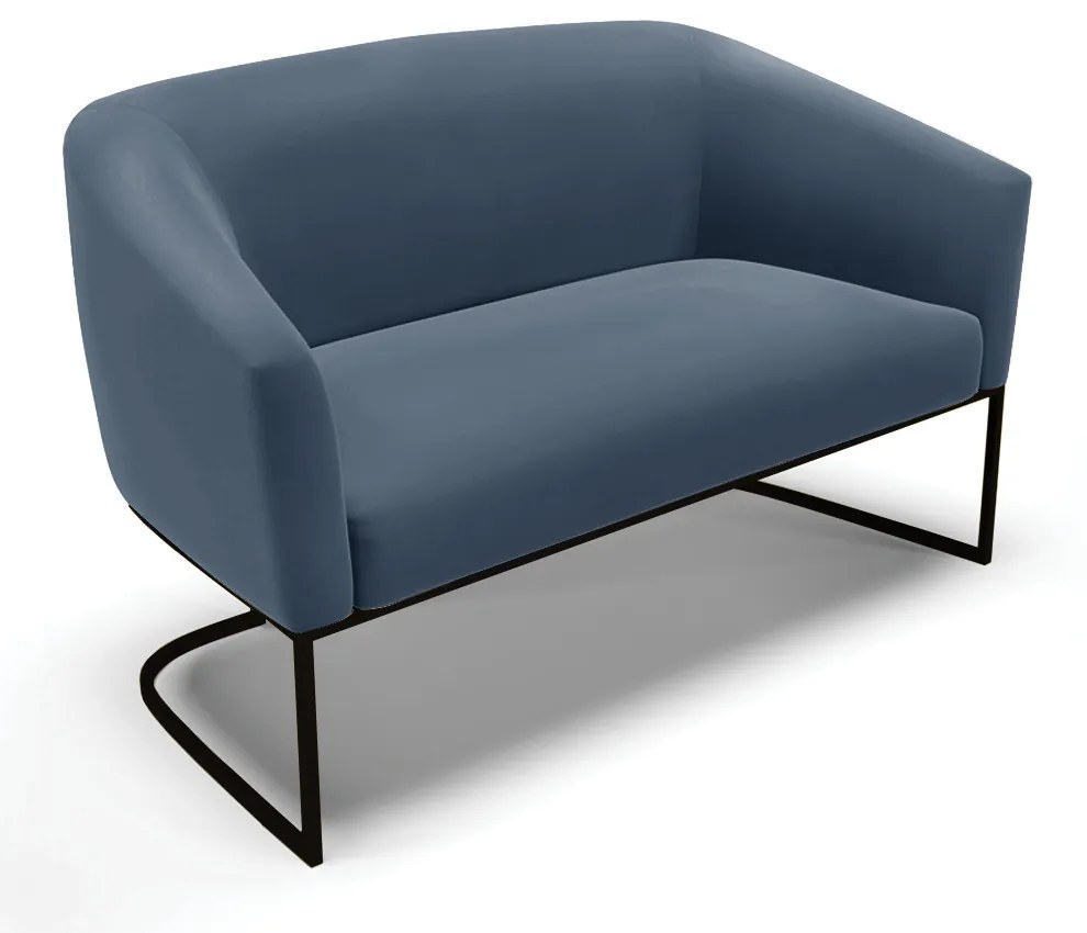 Sofá Namoradeira e 2 Poltronas Base Industrial Preto Stella Suede D03 - D'Rossi - Azul Marinho