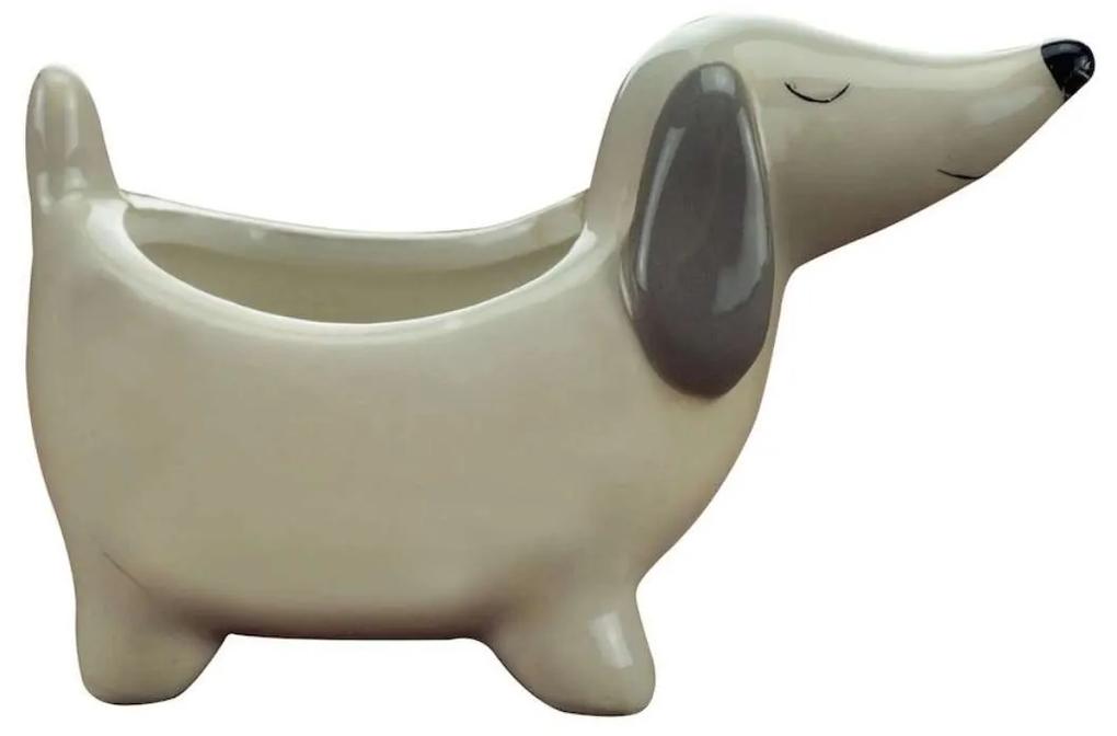 Cachepot Vaso Decorativo Porcelana Cachorro Basset
