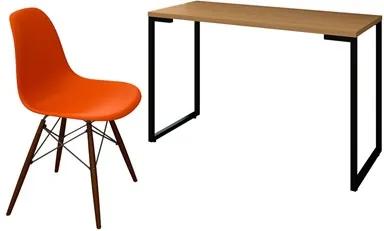 Mesa Escrivaninha Fit 120cm Natura e Cadeira Charles Laranja - Mpozenato