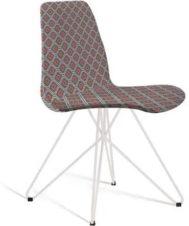 Cadeira Estofada Eames com Pés de Aço Branco - Cinza/Laranja