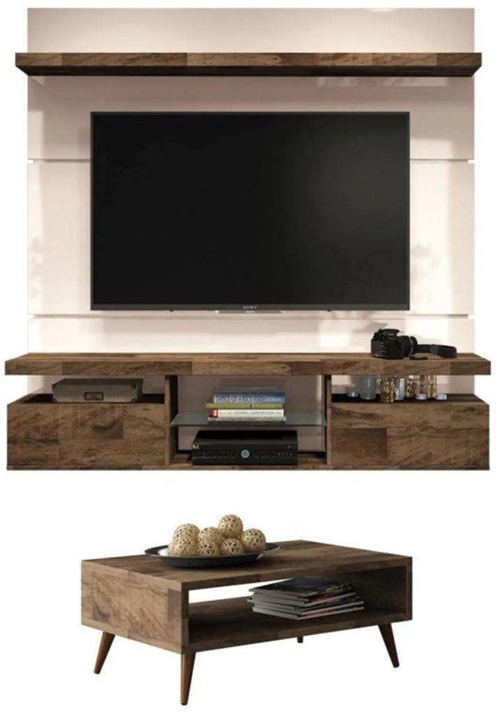 Painel TV Livin 1.6 com Mesa de Centro Lucy Deck/Off White - HB Móveis