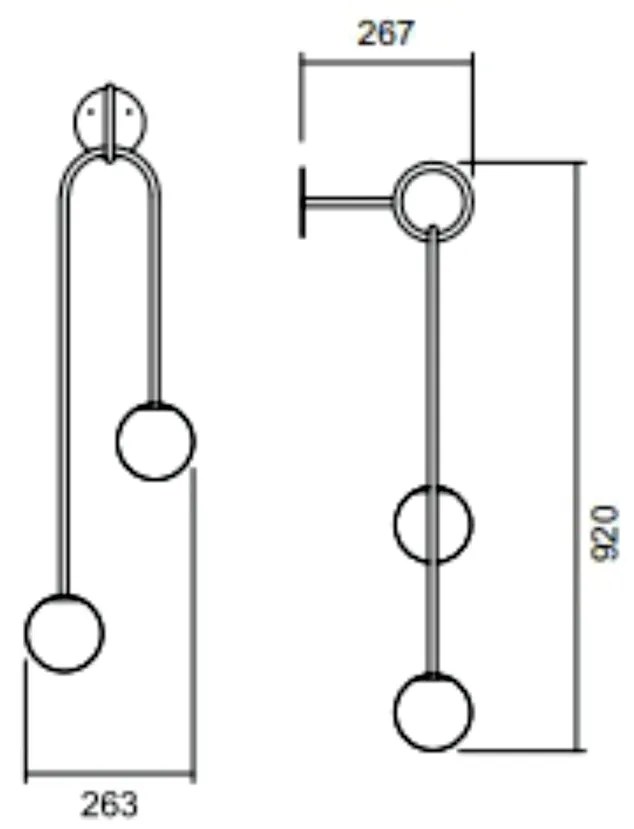 Arandela Pêndulo C/ 2 Globos 26X28X92Cm 2L G9 / Metal E Globo Ø12Cm |... (PT / CB-M - Preto Text + Cobre Metálico, AMBAR)