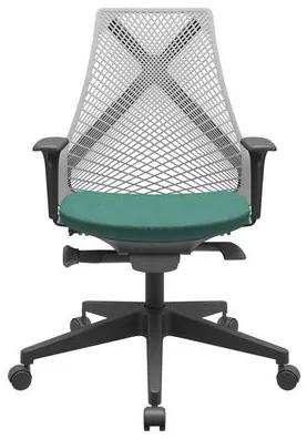 Cadeira Office Bix Tela Cinza Assento Poliéster Verde Autocompensador Base Piramidal 95cm - 64046 Sun House