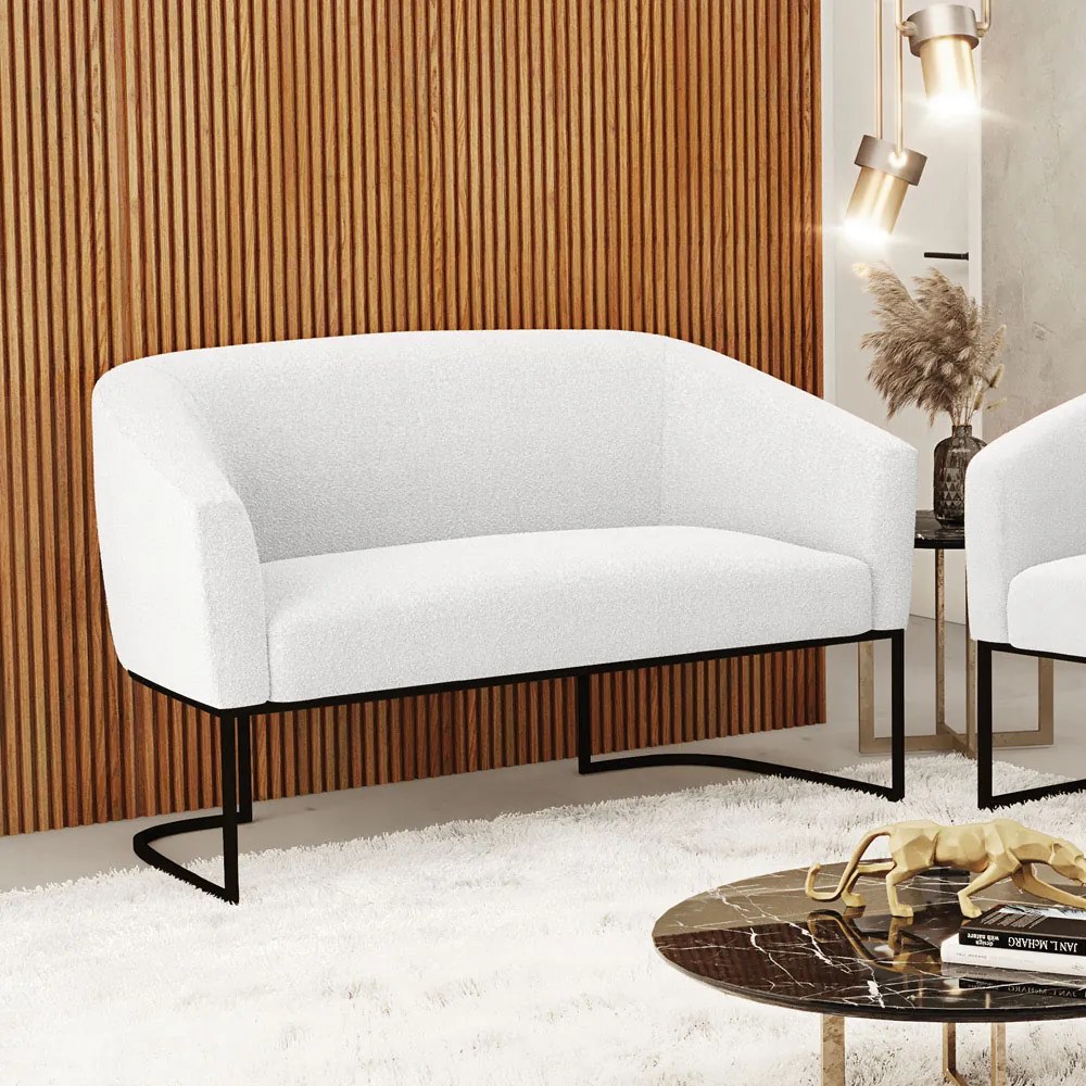 Sofá 2 Lugares Namoradeira Industrial Preto Stella Bouclê D03 - D'Rossi - Off White