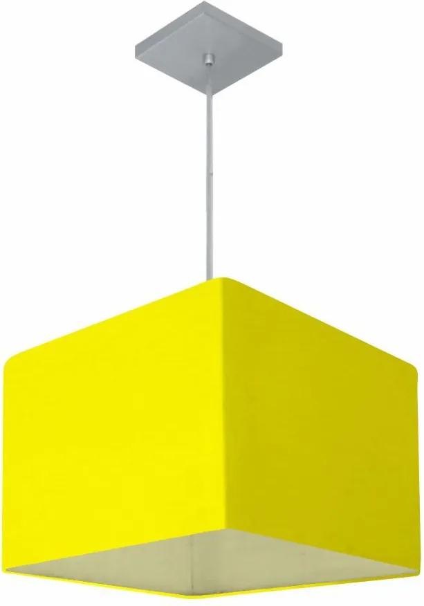 Lustre Pendente Quadrado Md-4059 Cúpula em Tecido 21/35x35cm Amarelo - Bivolt
