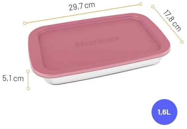 Assadeira Retangular Com Tampa Plástica Marinex 1,6L