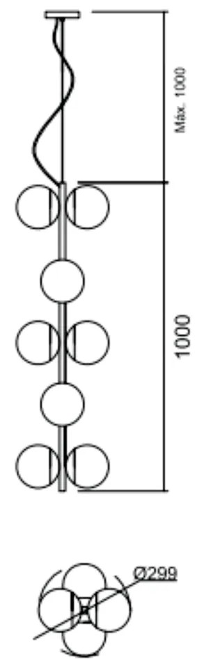 Pendente Cosmos Vertical C/ 10 Globos Ø30X100Cm 10L E27 Mini Bulbo / M... (CB-M / CB-PV - Cobre Metálico + Cobre Polido, AMBAR)