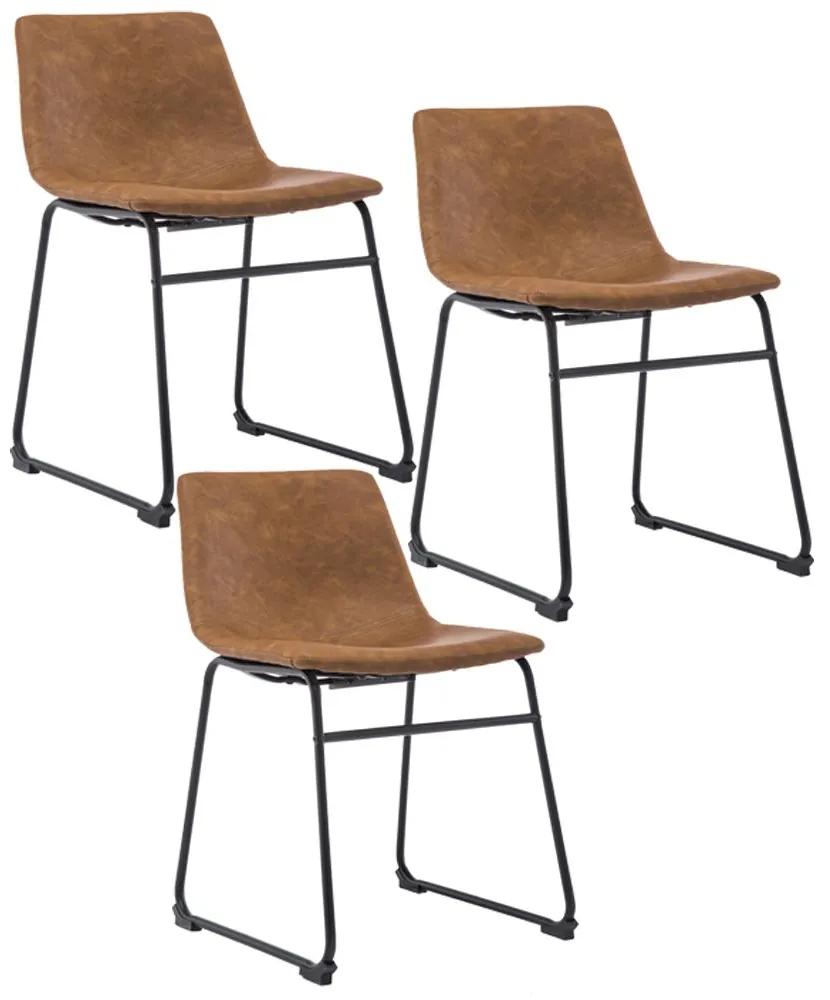 Kit 03 Cadeiras Decorativa Sala de Estar Recepção Fixa Maia PU Sintético Marrom G56 - Gran Belo