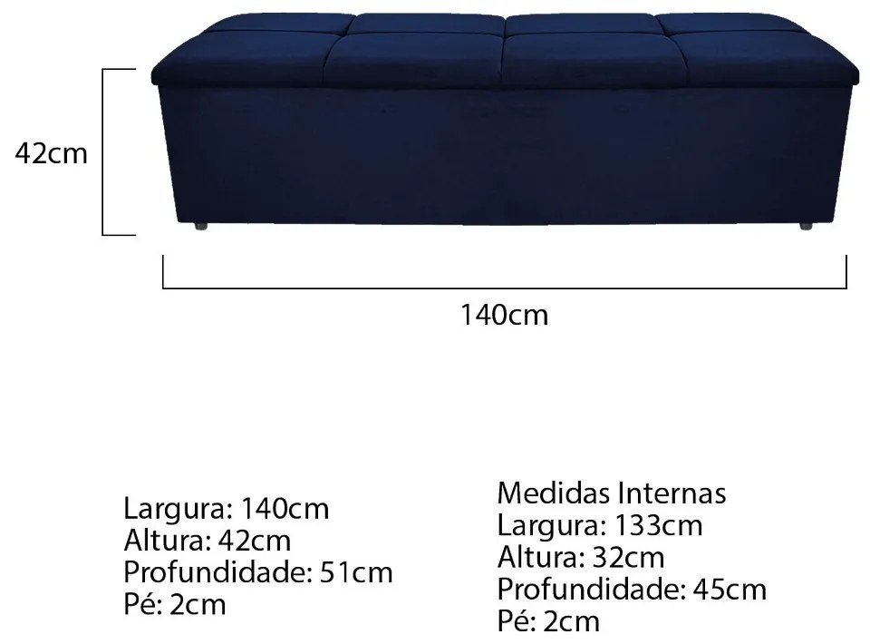 Calçadeira Munique 140 cm Casal Suede Azul Marinho - ADJ Decor