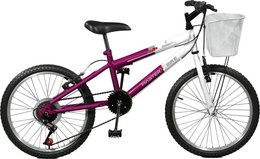 Bicicleta Master Bike Aro 20 feminina Serena Plus 7 marchas Violeta e Branco