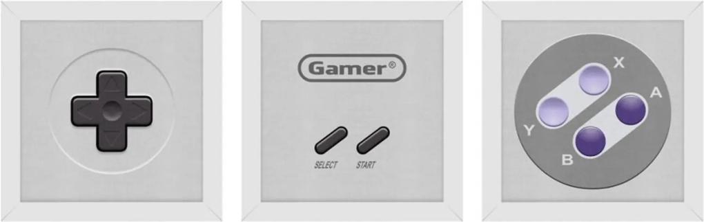 Set De Quadros Gamer Joystick 16-Bits Geek10 Branco