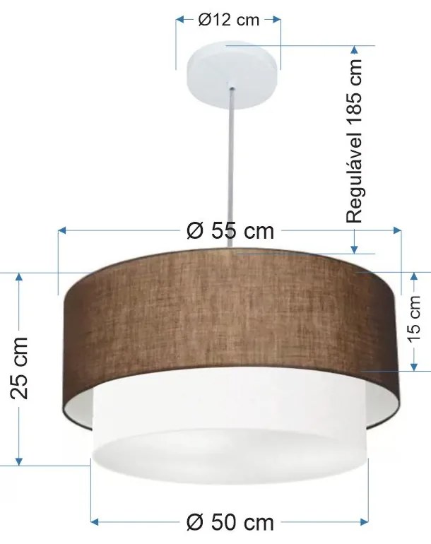 Lustre Pendente Duplo Cilíndrico Vivare Md-4352 Cúpula Tecido 55x50cm - Bivolt