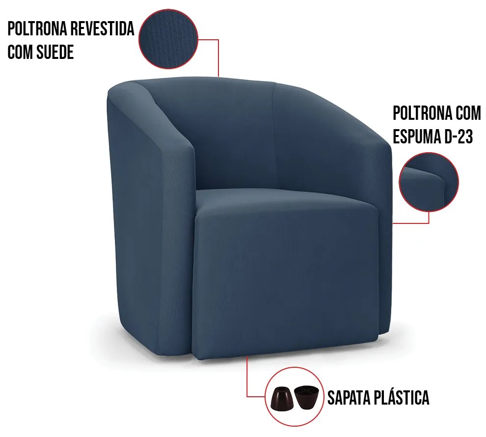 Poltrona Decorativa Orgânica Kit 2 Stella Max Suede Azul Marinho D03 - D'Rossi