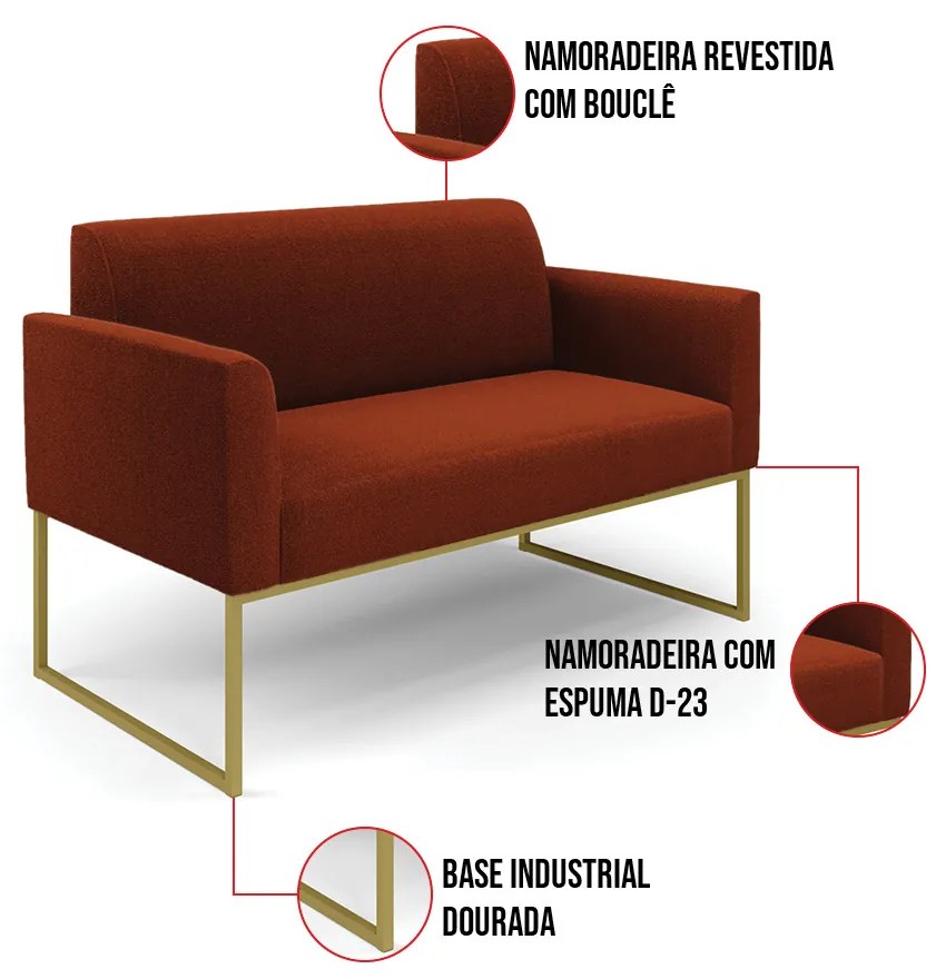 Namoradeira e 2 Poltronas Industrial Dourado Marisa Bouclê D03 - D'Rossi - Terra