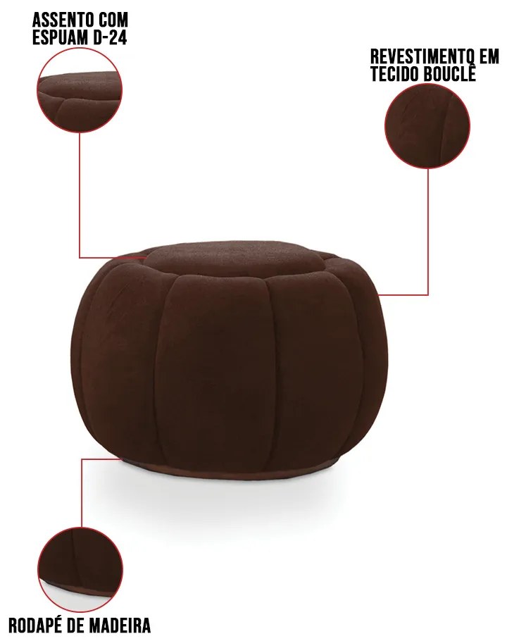 Poltrona Decorativa Orgânica Giratória com Puff Cloud Bouclê E03 - D'Rossi - Marrom