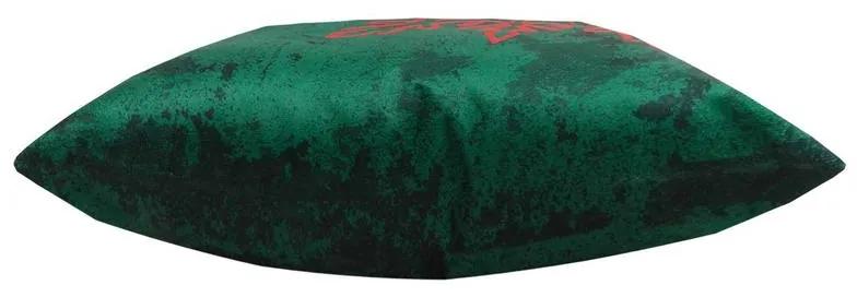 Capa de Almofada Natalina de Suede em Tons Verde 45x45cm - Floco Vermelho - Com Enchimento